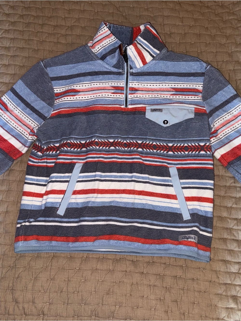 Boy’s Quarter-Zip Striped Pullover Sweater - Blue/Red/White